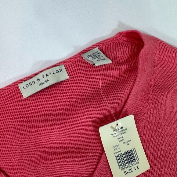 Lord & Taylor Cardigan Sweater Womens 1X Coral Button Up  Stretch Cotton Blend - Picture 3 of 10